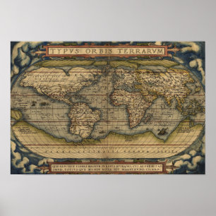 Antiek kaart van de wereld poster