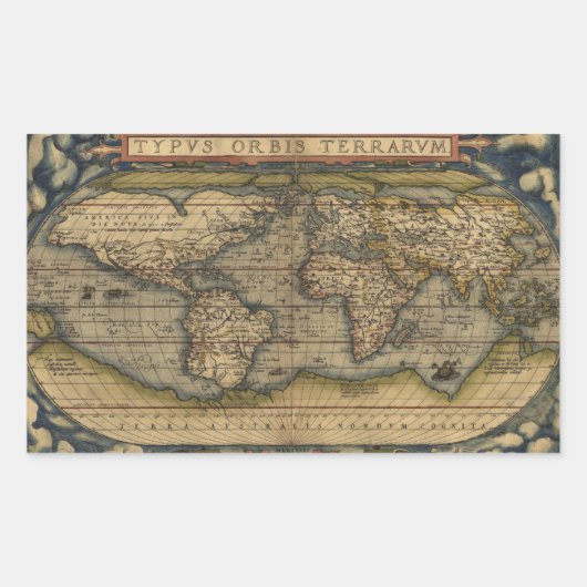 Antiek kaart van de wereld rechthoekige sticker (Voorkant)
