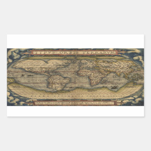 Antiek kaart van de wereld rechthoekige sticker