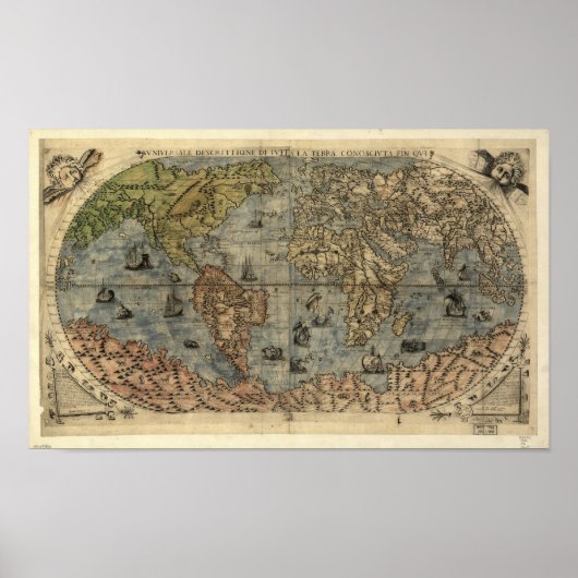 Antiek kaart van de wereld sinds 1565 poster (Voorkant)