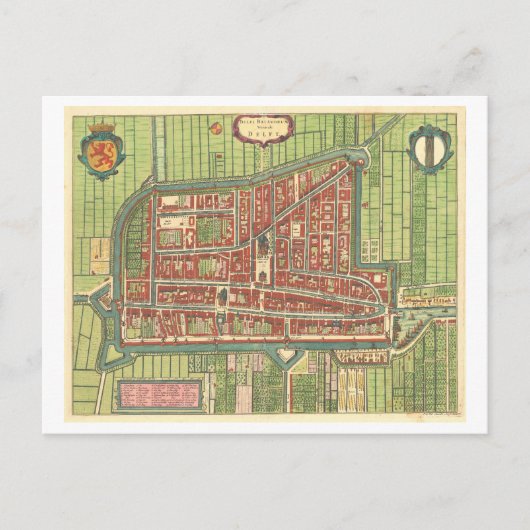 Antiek kaart van Delft, Nederland, (Voorkant)