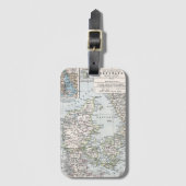 Antiek Kaart van Denemarken, Denemarken, 1905 Bagagelabel (Voorkant (verticaal))