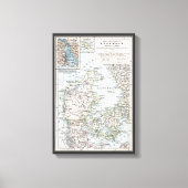 Antiek Kaart van Denemarken, Denemarken, 1905 Canvas Afdruk (Voorkant)