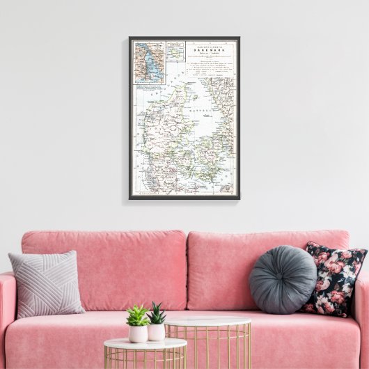 Antiek Kaart van Denemarken, Denemarken, 1905 Canvas Afdruk (Insitu (Woonkamer))
