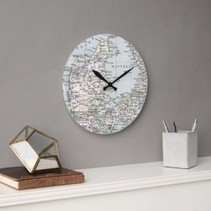 Antiek Kaart van Denemarken, Denemarken, 1905 Grote Klok