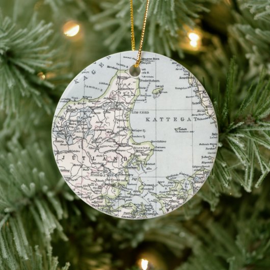 Antiek Kaart van Denemarken, Denemarken, 1905 Keramisch Ornament (Boom)