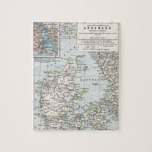 Antiek Kaart van Denemarken, Denemarken, 1905 Legpuzzel