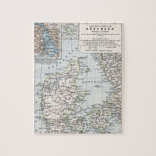 Antiek Kaart van Denemarken, Denemarken, 1905 Legpuzzel (Verticaal)