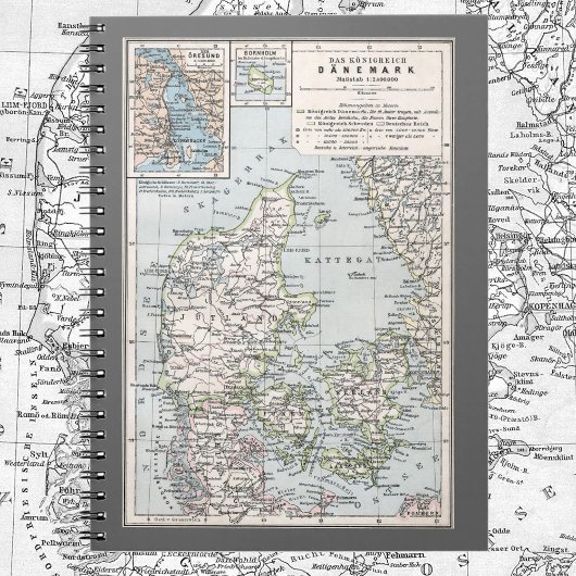 Antiek Kaart van Denemarken, Denemarken, 1905 Notitieboek