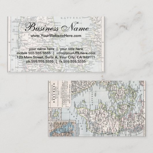 Antiek Kaart van Denemarken, Denemarken, 1905 Visitekaartje (Voorkant / Achterkant)