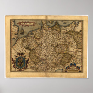 Antiek kaart van Duitsland Ortelius Atlas Poster