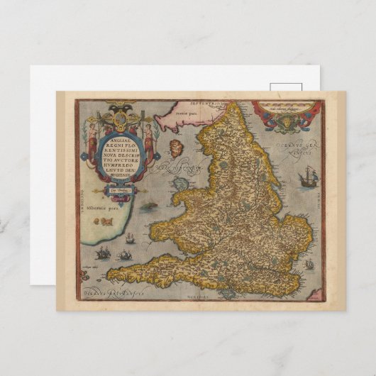 Antiek kaart van Engeland uit 1573 (Voorkant / Achterkant)