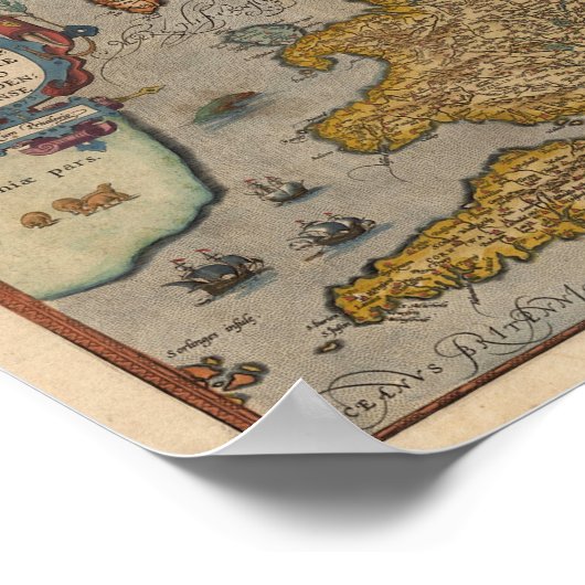 Antiek kaart van Engeland uit 1573 Poster (Hoek)