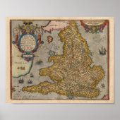 Antiek kaart van Engeland uit 1573 Poster (Voorkant)
