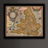 Antiek kaart van Engeland uit 1573 Poster