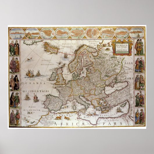 Antiek kaart van Europa door Willem Jansz Blaeu, c Poster (Voorkant)
