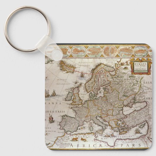Antiek kaart van Europa door Willem Jansz Blaeu, c Sleutelhanger (Voorkant)