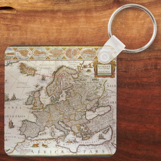 Antiek kaart van Europa door Willem Jansz Blaeu, c Sleutelhanger (Achterkant)