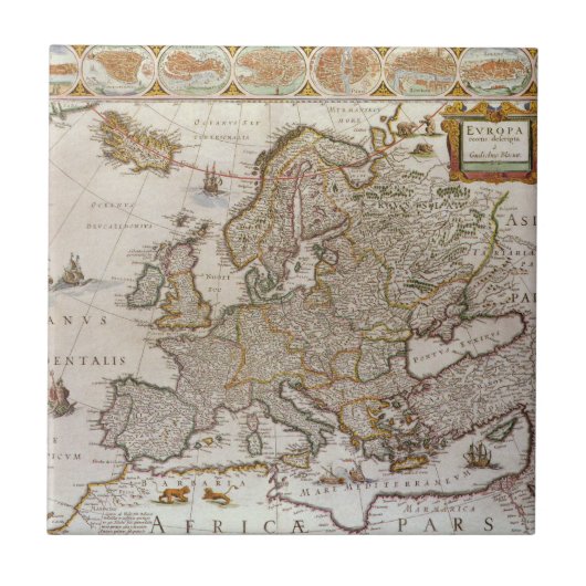 Antiek kaart van Europa door Willem Jansz Blaeu, c Tegeltje (Voorkant)