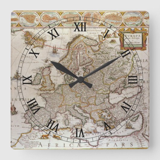 Antiek kaart van Europa door Willem Jansz Blaeu, c Vierkante Klok (Voorkant)