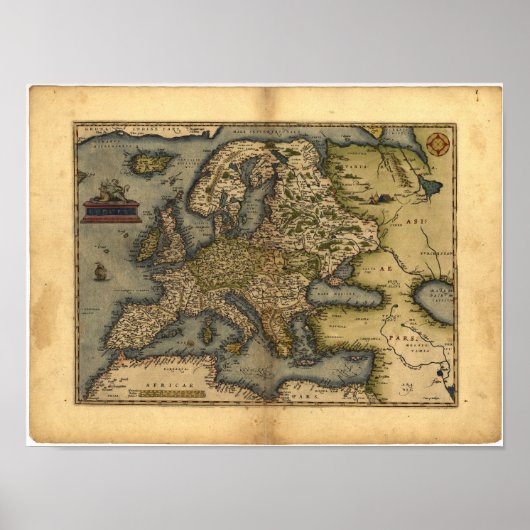 Antiek kaart van Europa ORTELIUS ATLAS 1570 A.D. Poster (Voorkant)