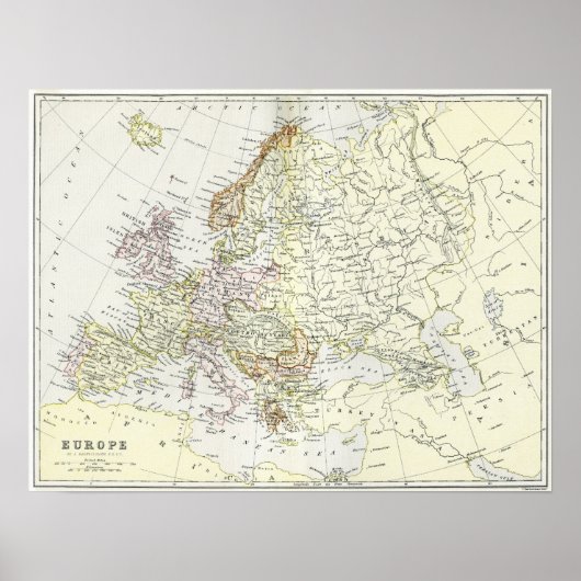 Antiek kaart van Europa Poster (Voorkant)