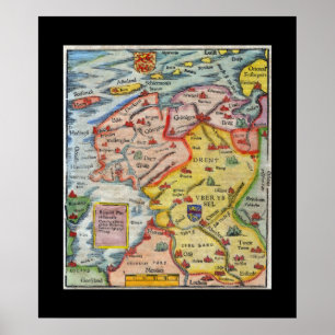 Antiek kaart van Fiesland - Fryslân - West-Frisia Poster