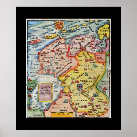 Antiek kaart van Fiesland - Fryslân - West-Frisia Poster (Voorkant)