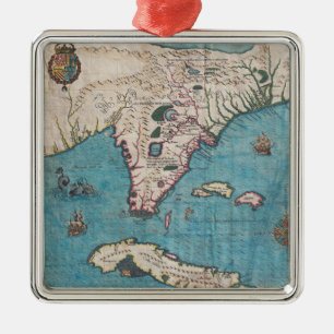 Antiek kaart van Florida en Cuba Metalen Ornament