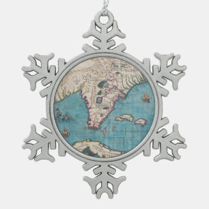 Antiek kaart van Florida en Cuba Tin Sneeuwvlok Ornament