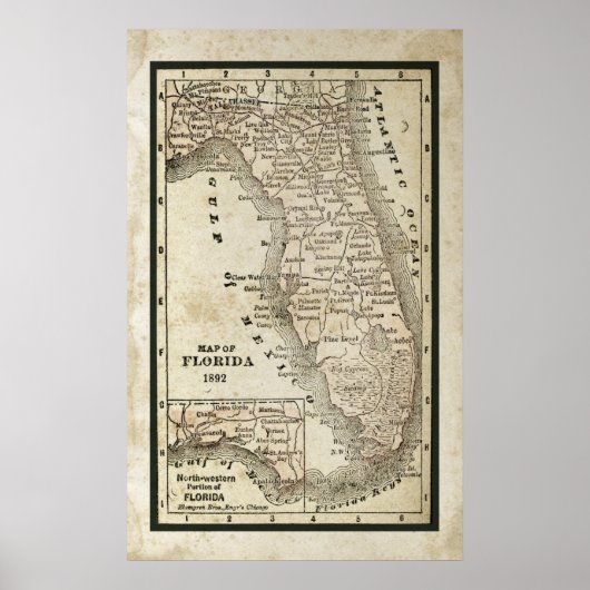 Antiek kaart van Florida Poster (Voorkant)