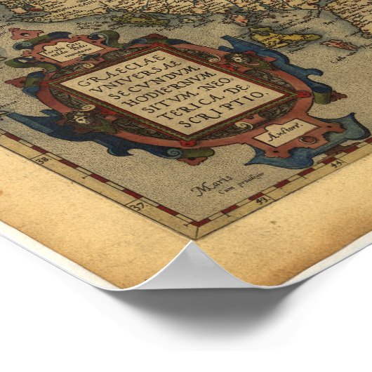 Antiek kaart van Griekenland ORTELIUS ATLAS 1570 A Poster (Hoek)