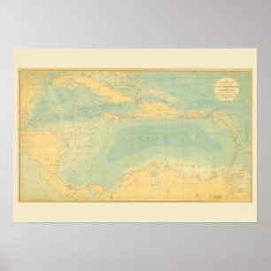 Antiek kaart van het Caribische Zee Poster