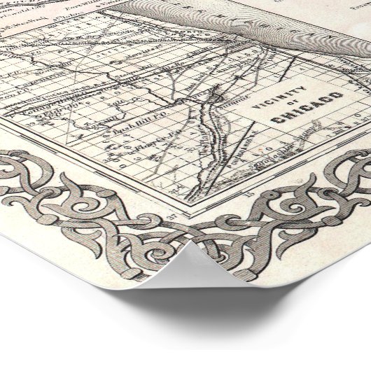 Antiek kaart van het  decor van Illinois Poster (Hoek)