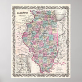 Antiek kaart van het  decor van Illinois Poster