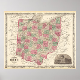 Antiek kaart van het decor van Ohio Poster