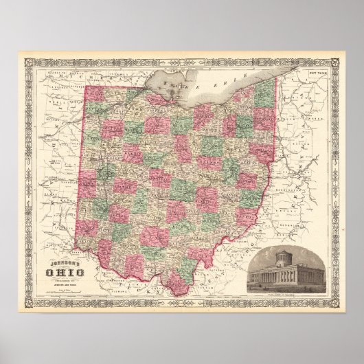 Antiek kaart van het decor van Ohio Poster (Voorkant)