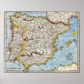 Antiek kaart van het Iberisch schiereiland Poster (Voorkant)