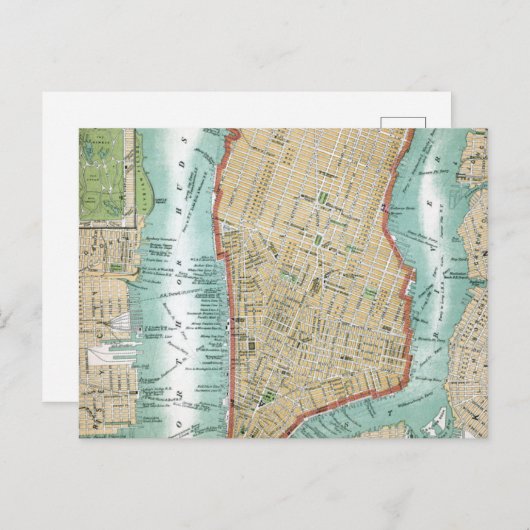 Antiek kaart van het Neder-Manhattan- en het centr (Voorkant / Achterkant)