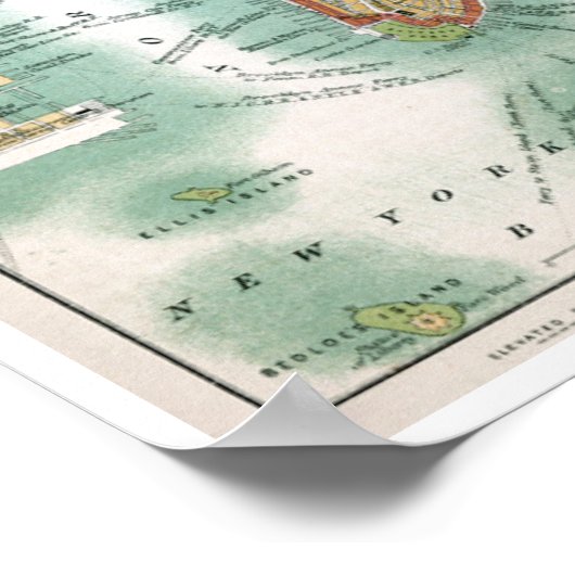 Antiek kaart van het Neder-Manhattan- en het centr Poster (Hoek)