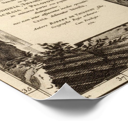  Antiek kaart van het oude Griekenland Graecia Vet Poster (Hoek)