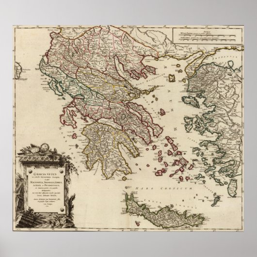  Antiek kaart van het oude Griekenland Graecia Vet Poster (Voorkant)