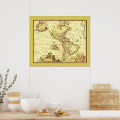 Antiek kaart van het Westerne halfrond ~ 1700's Poster (Keuken)