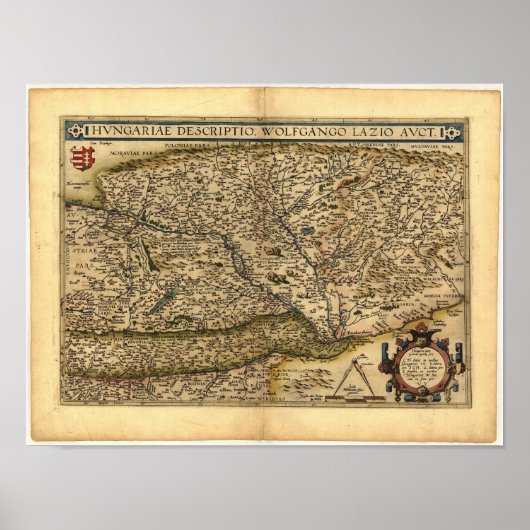 Antiek kaart van Hongarije ORTELIUS ATLAS 1570 A.D Poster (Voorkant)