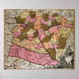 Antiek kaart van Hongarije Poster