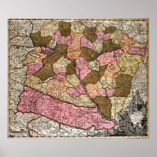 Antiek kaart van Hongarije Poster (Voorkant)