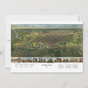 Antiek kaart van Houston, Texas met de buffelrivie