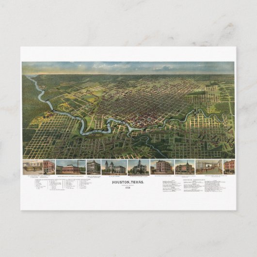 Antiek kaart van Houston, Texas met de buffelrivie (Voorkant)