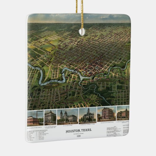 Antiek kaart van Houston, Texas met de buffelrivie Keramisch Ornament (Rechts)