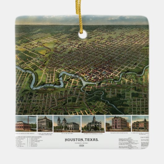 Antiek kaart van Houston, Texas met de buffelrivie Keramisch Ornament (Voorkant)